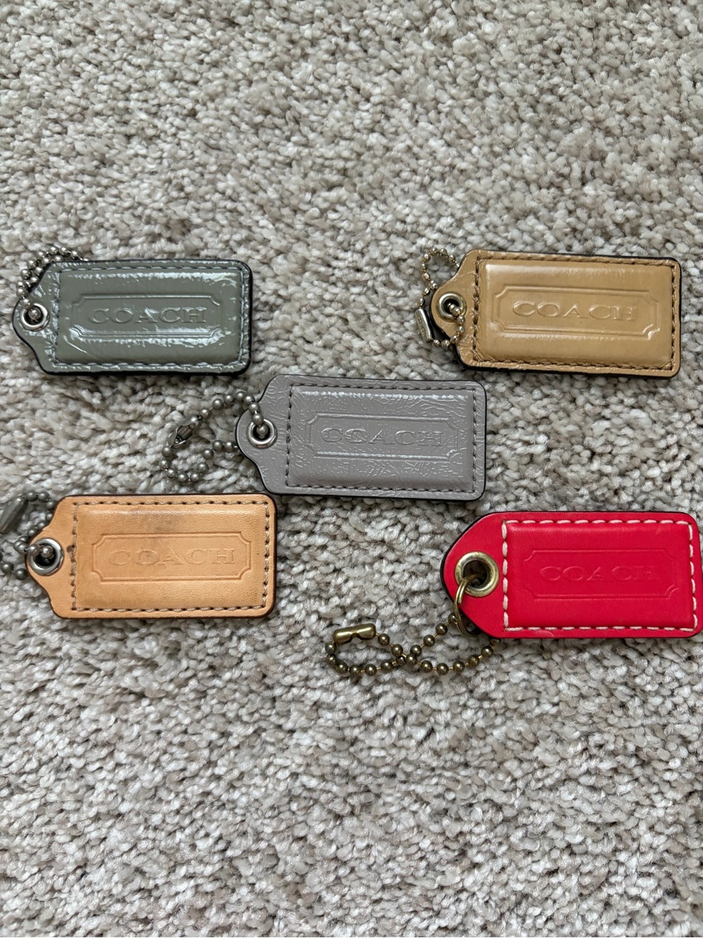 COACH Leather Key & Card Holder Tags - Red, Gray, Tan, Olive, Beige
